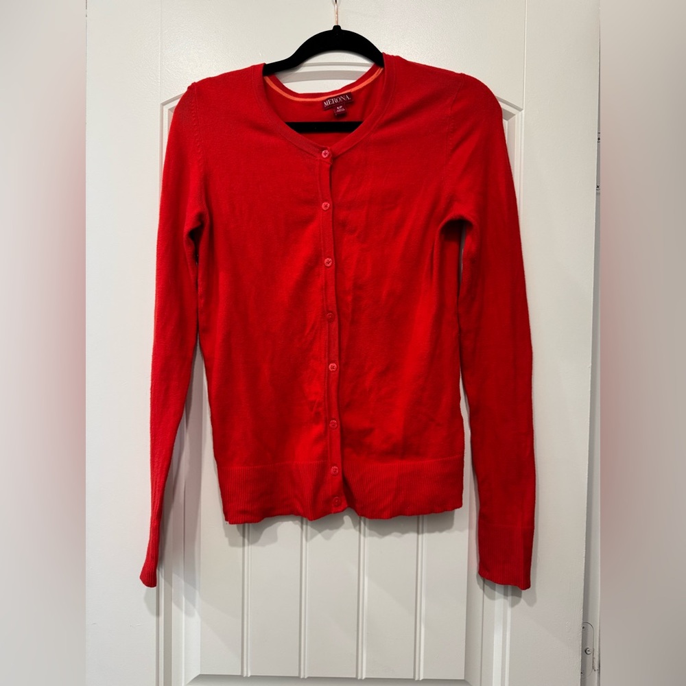 Merona Vibrant Poppy Red Women's Cardigan size Small Cotton Blend